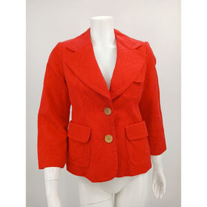 Plenty By Tracy Reese Coral Red Brocade Jacket Size 6 Pockets Cotton Buttons
